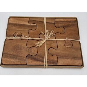 Puzzle-Shaped Wood Cutting Board Set With Natural Finish